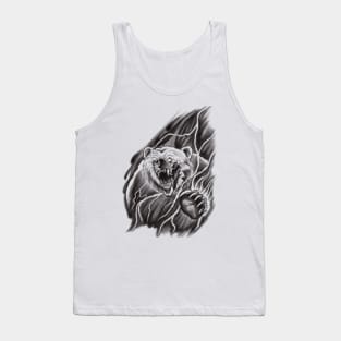 Roaring Bear breaking through the Mist in a Lightning Storm Tattoo Design Tank Top